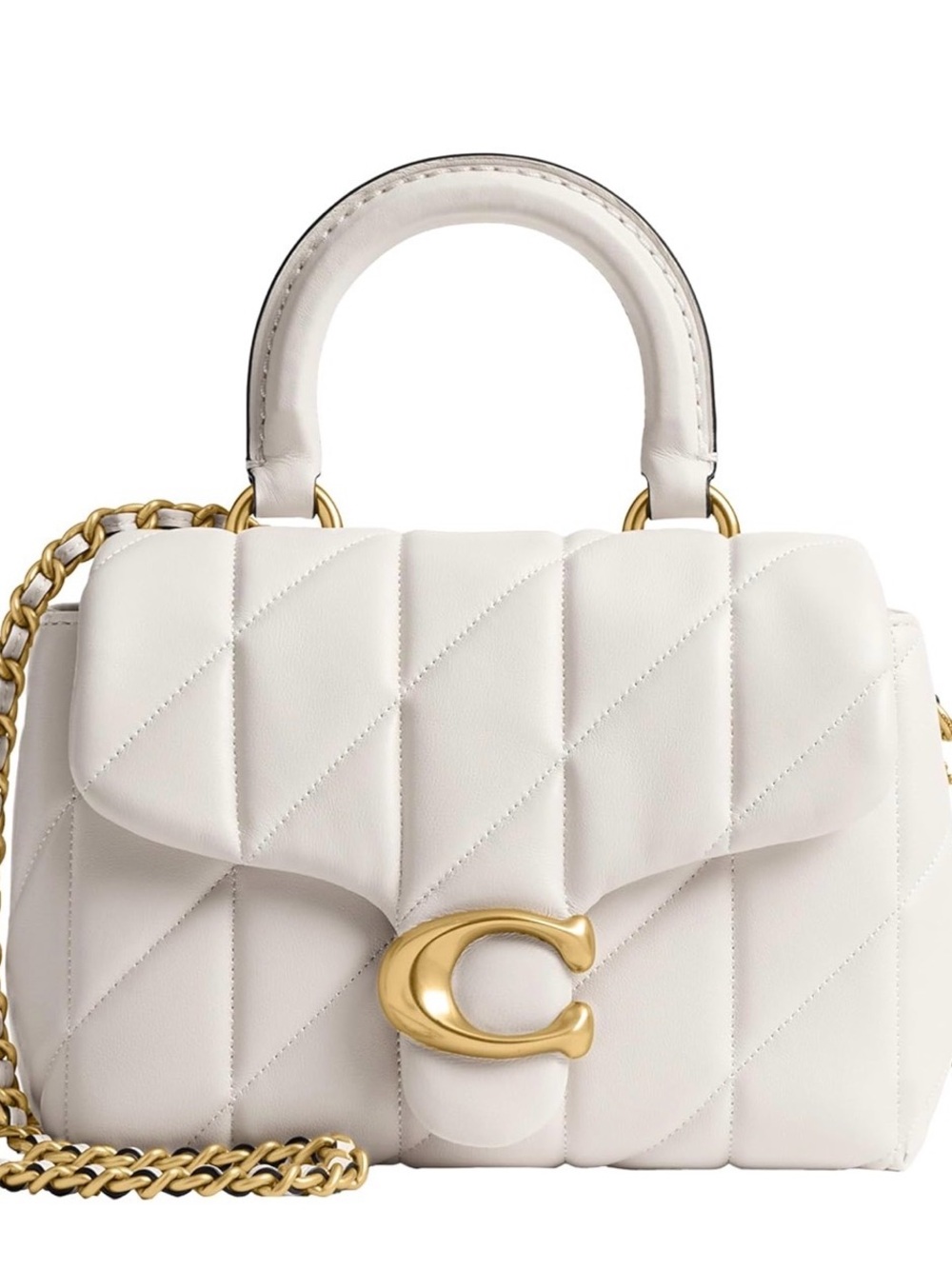 Coach Quilted Top Handle tabby in White with Gold Hardware